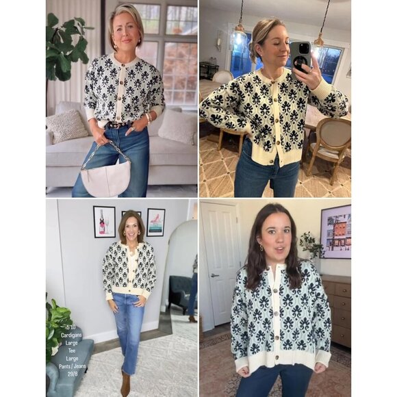 Chic Black Floral Knit Cardigan for Women - Long Sleeve Open Front Design - Picture 2 of 5